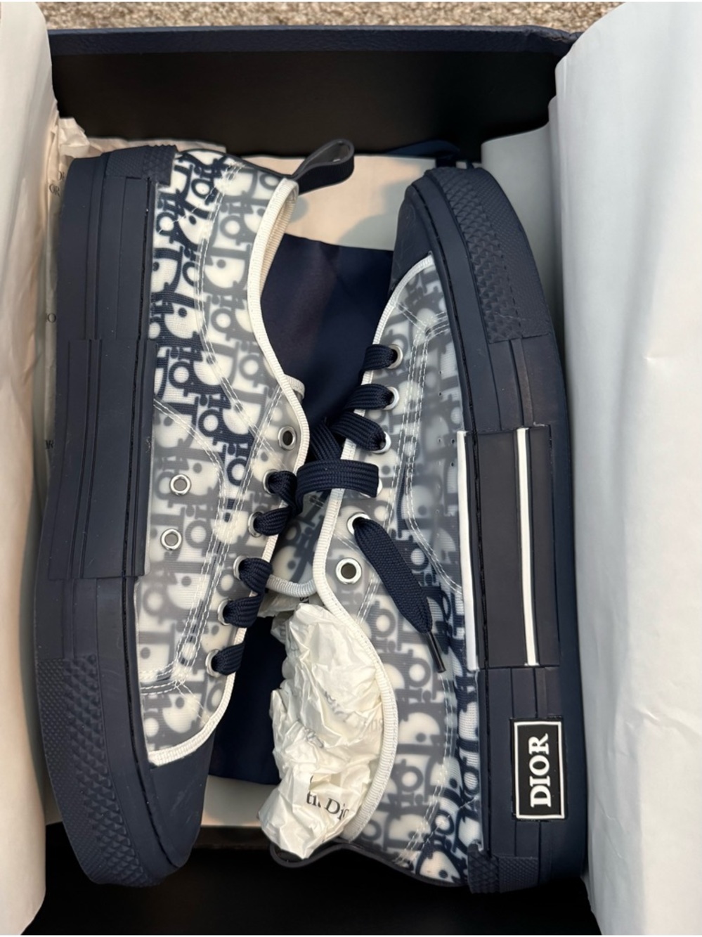 Dior Men’s Navy and White Transparent Oblique B23 Sneakers